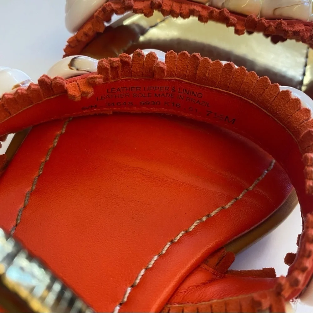 Tory Burch || Sinclair‎ Seashell Sandal Strappy Fringe Gold Orange Red 7.5